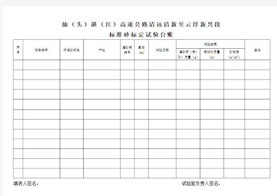 标准砂标定台账