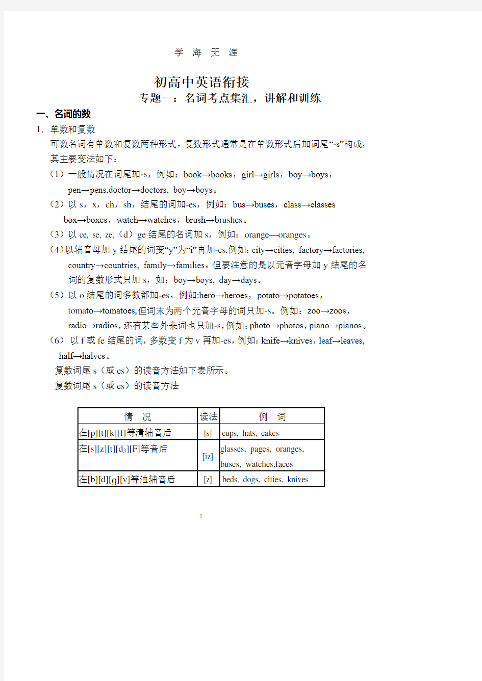 初高中英语知识点衔接(2020年8月整理).pdf