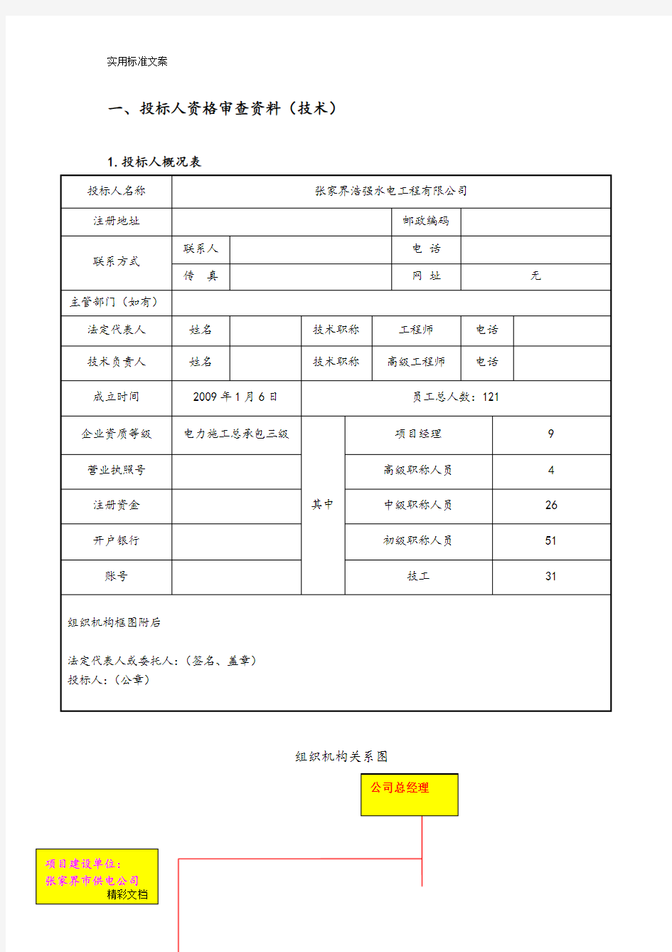 电力的投标文件技术标