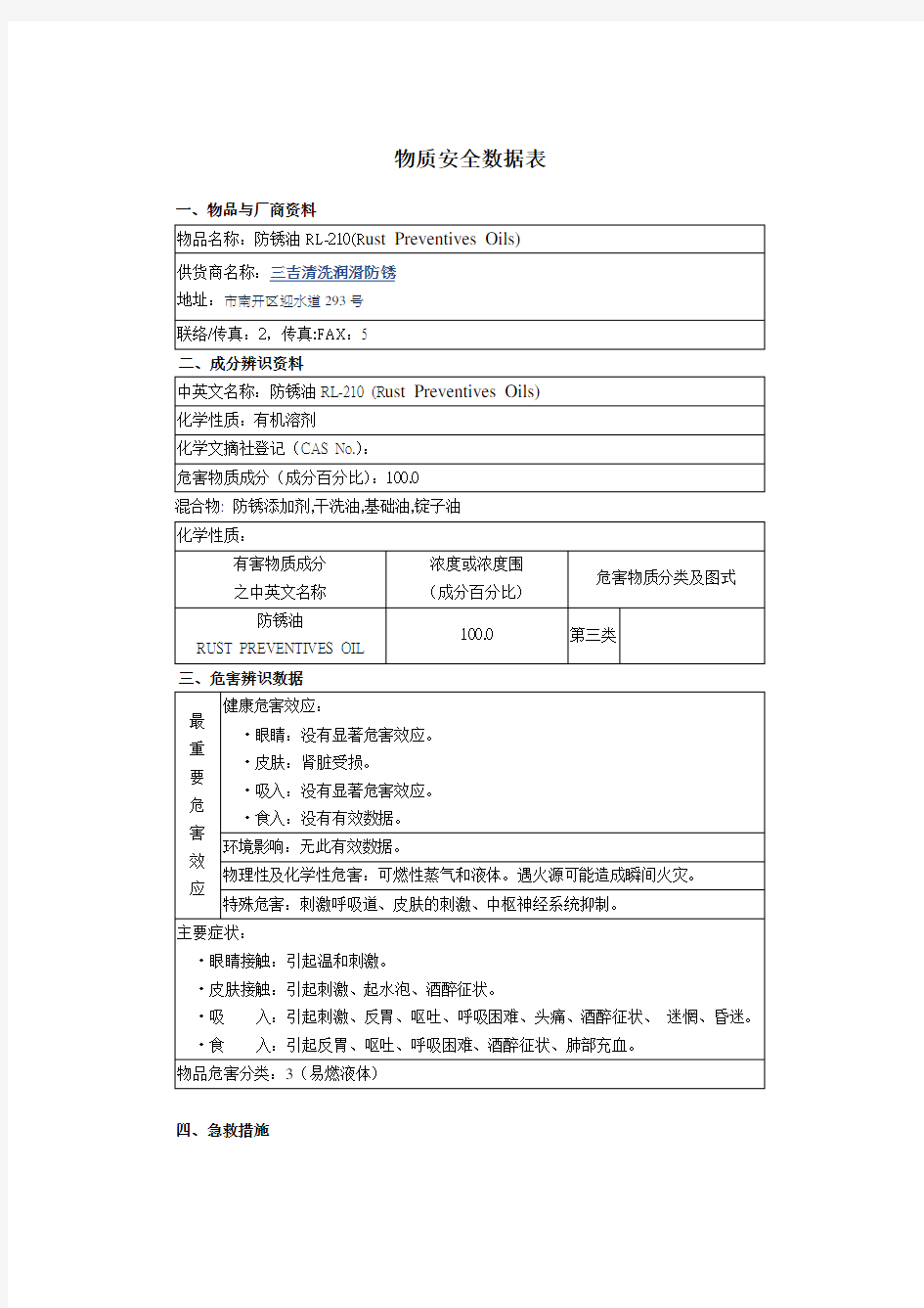 防锈油_MSDS