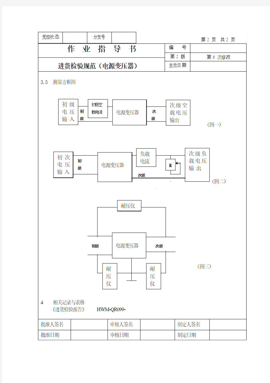 电源变压器来料检验作业指导书