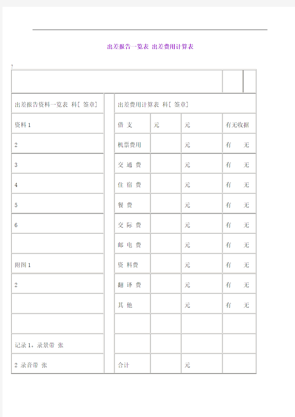 出差报告一览表出差费用计算表表格格式完整版