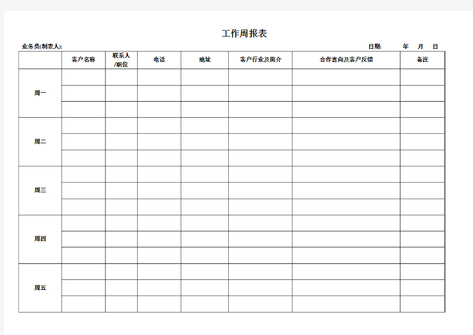 业务员工作周报表版