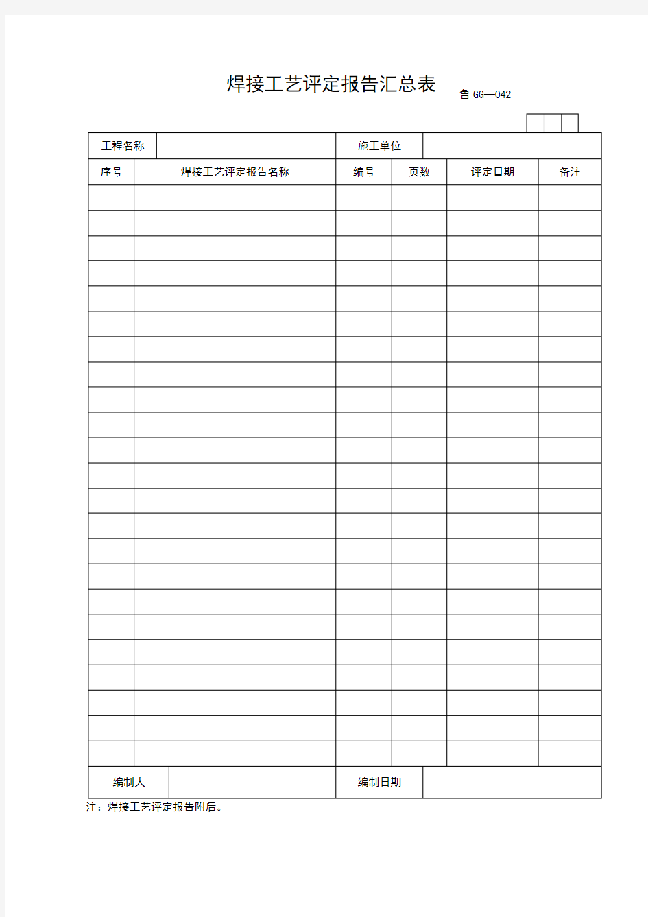 焊接工艺评定报告汇总表