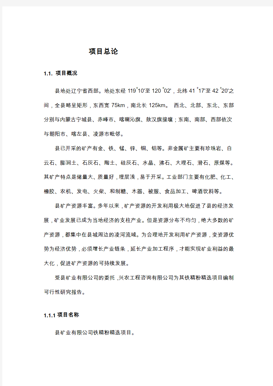 铁精粉精选项目可行性研究报告