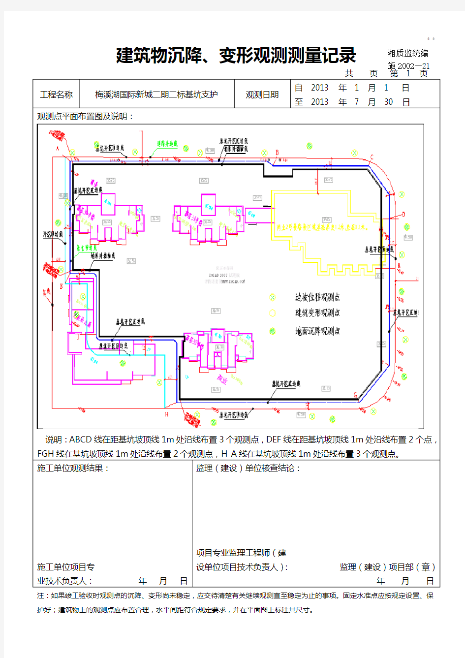 基坑沉降观测资料收集表