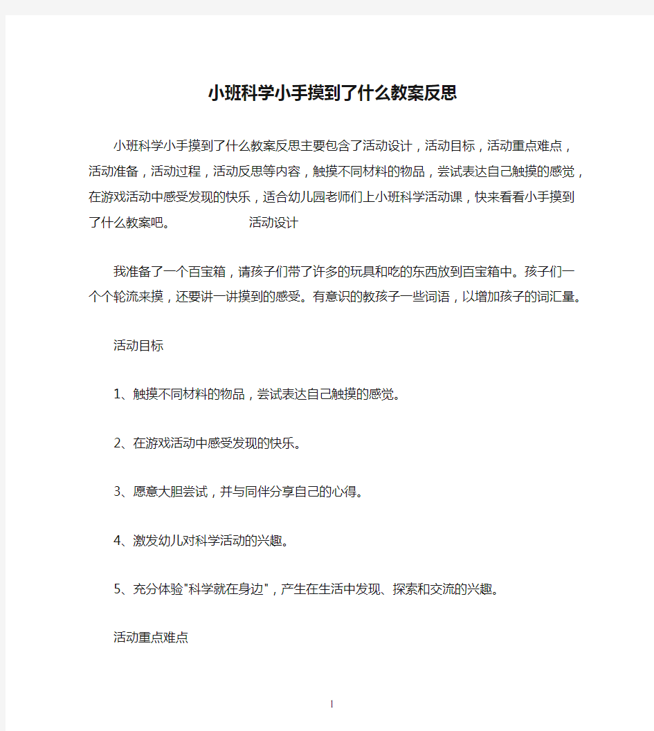 小班科学小手摸到了什么教案反思