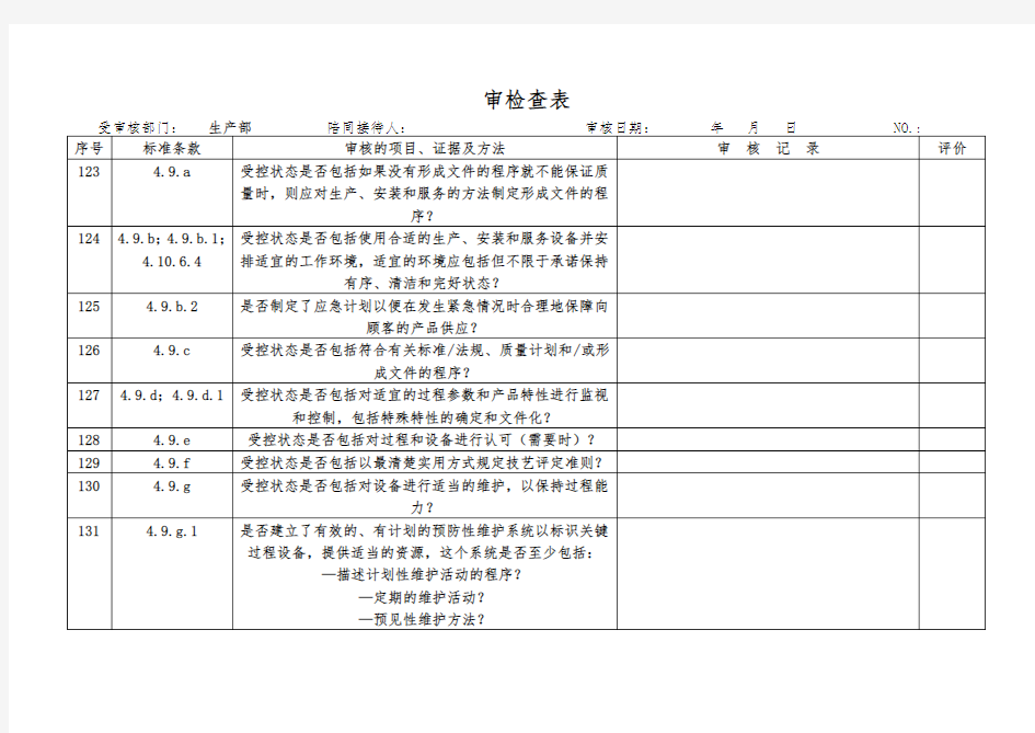 生产部内审检查表