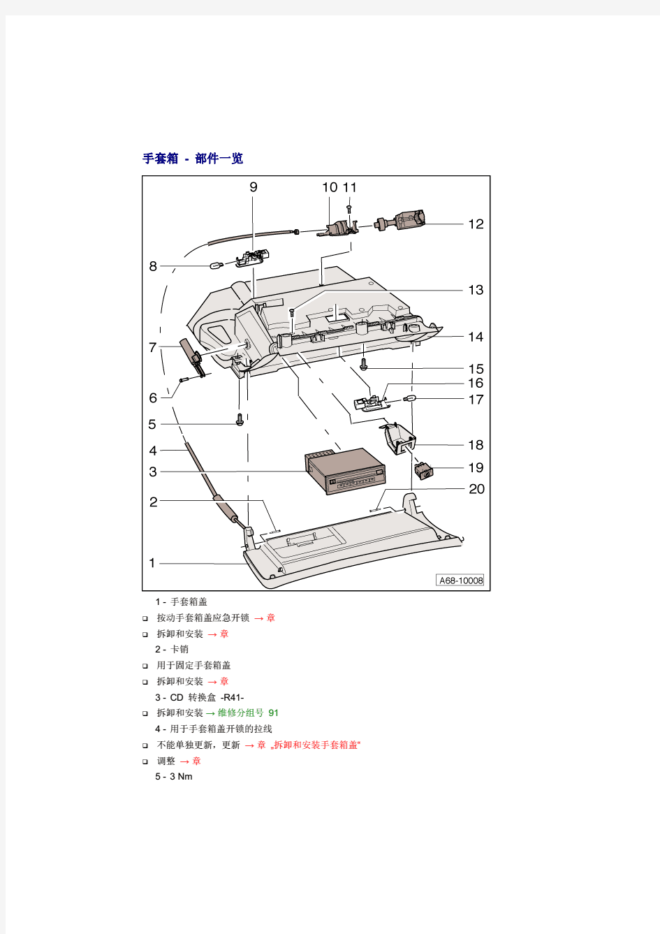 奥迪A6L车身内部杂物箱及盖板拆装指导手册..