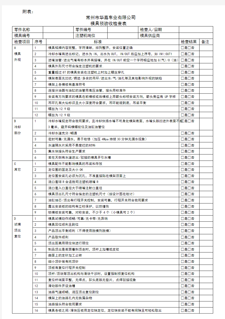 模具验收表