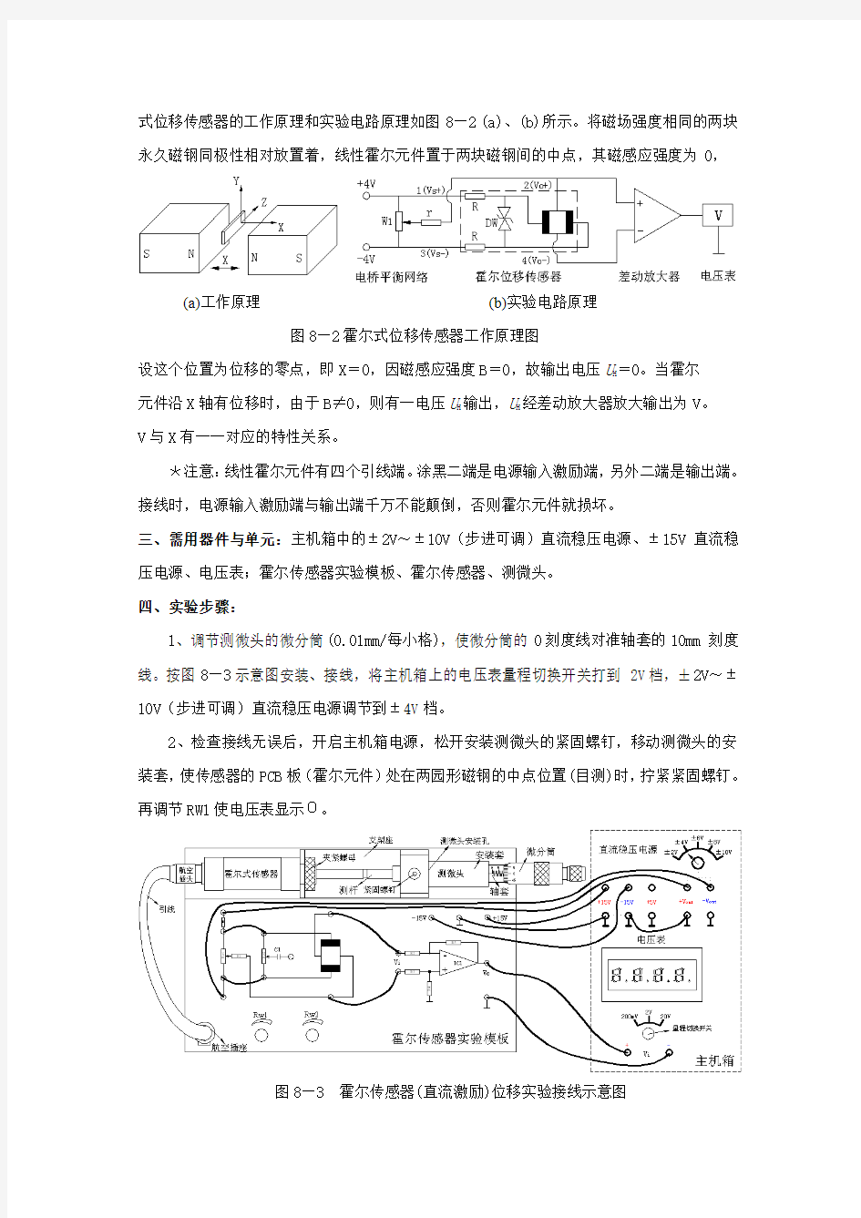 实验八 线性霍尔传感器位移特性实验