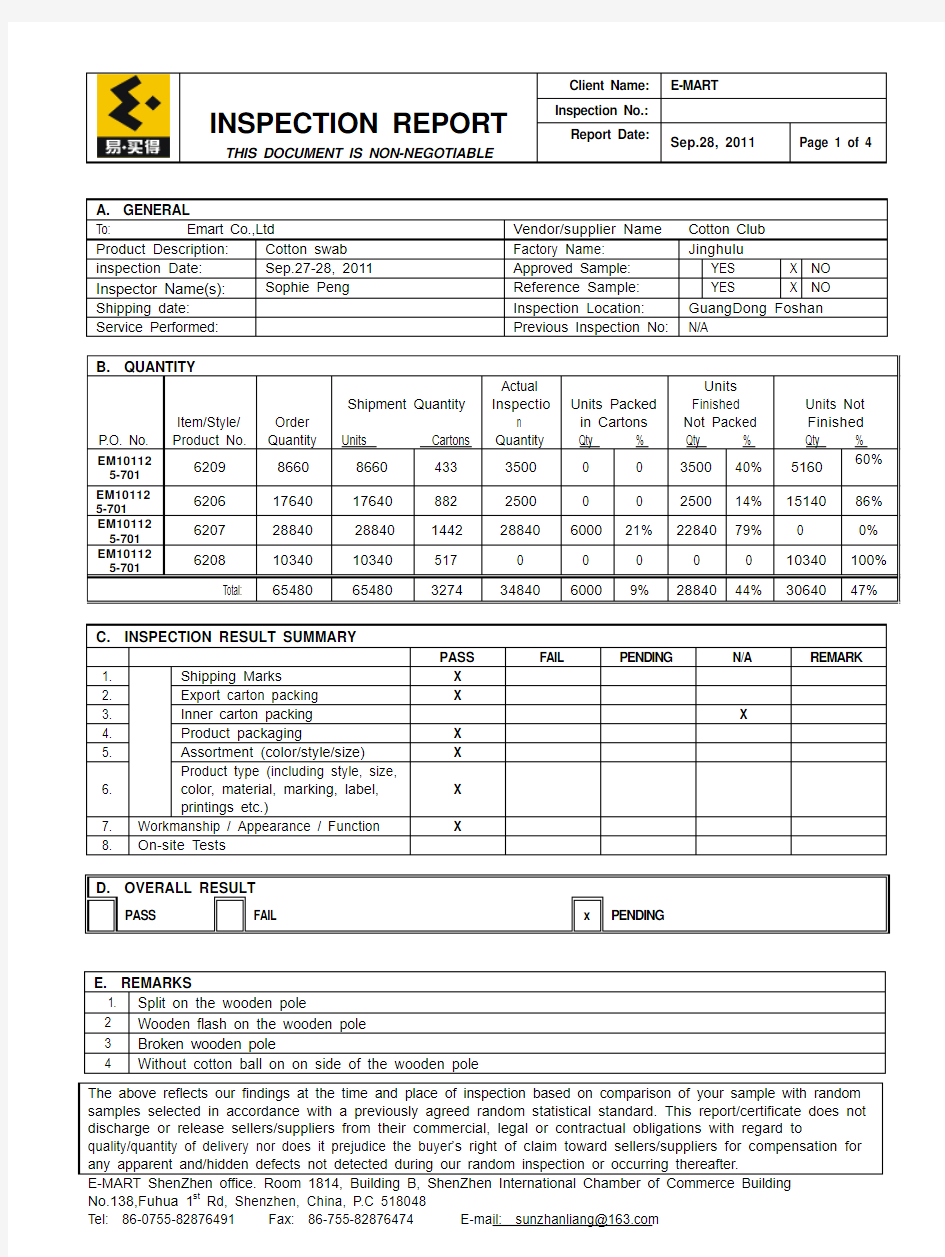 In-line inspection report - EMART
