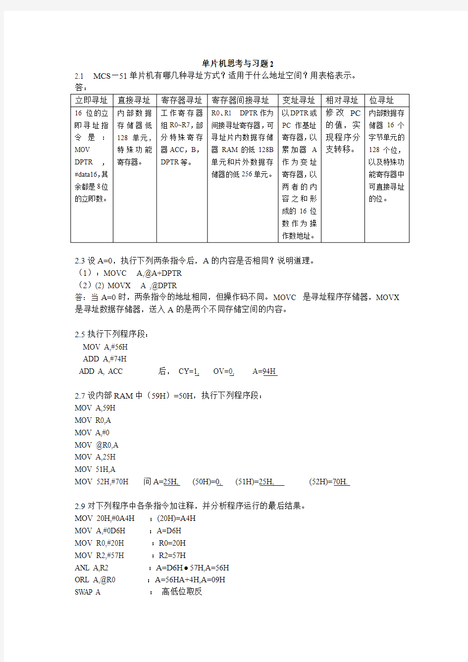 单片机第2章作业