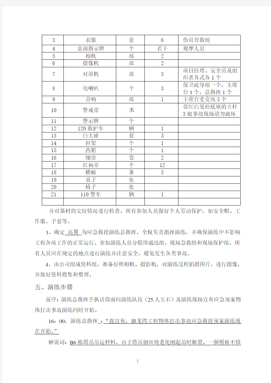 建筑工地物体打击应急预案演练