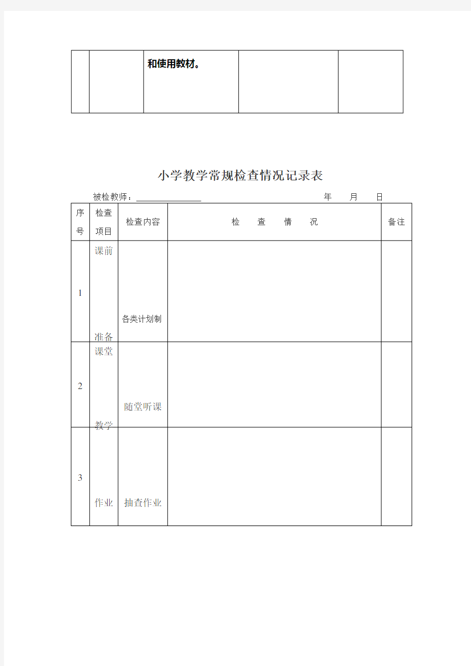 小学教学常规检查记录表