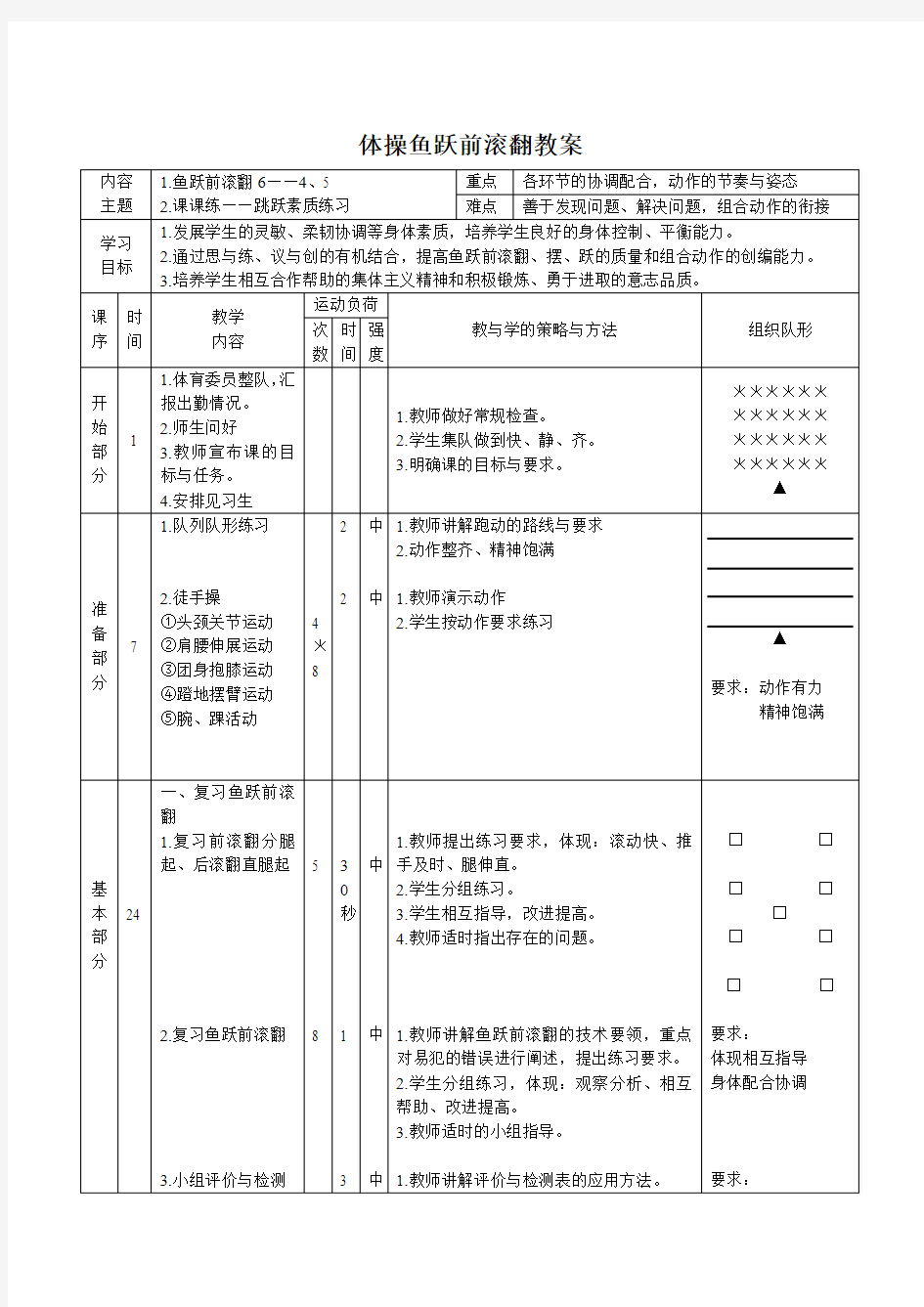 体操鱼跃前滚翻教案