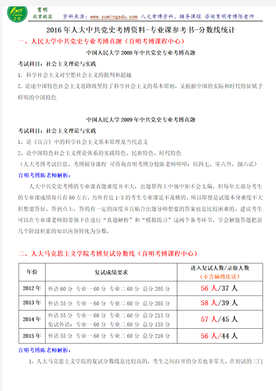 人民大学马克思主义考博资料参考书分数线专业课真题怎么复习-育明考研考博