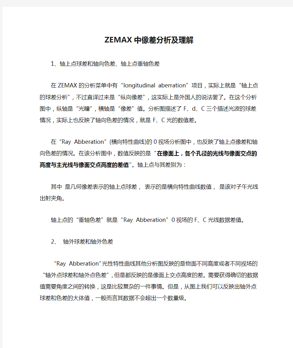 ZEMAX中像差分析及理解