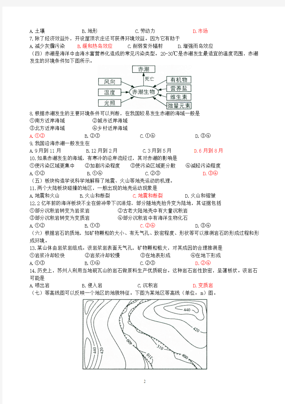 2015年普通高等学校招生全国统一考试(上海卷地理)