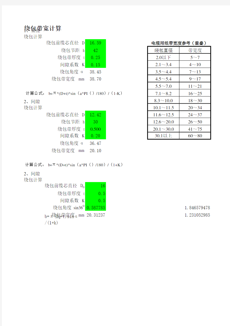 绕包带宽计算公式