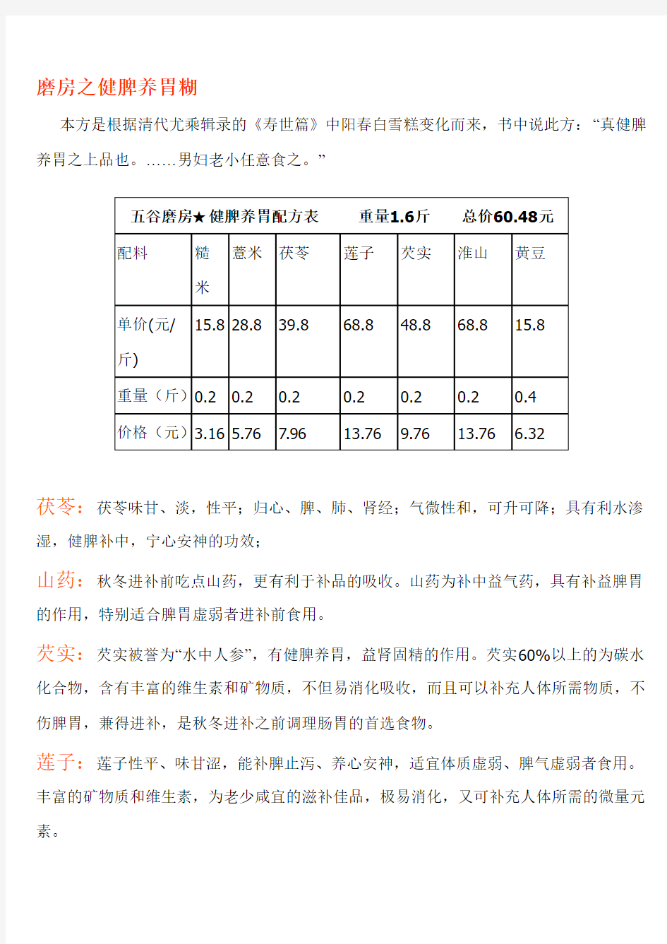 健脾养胃配方