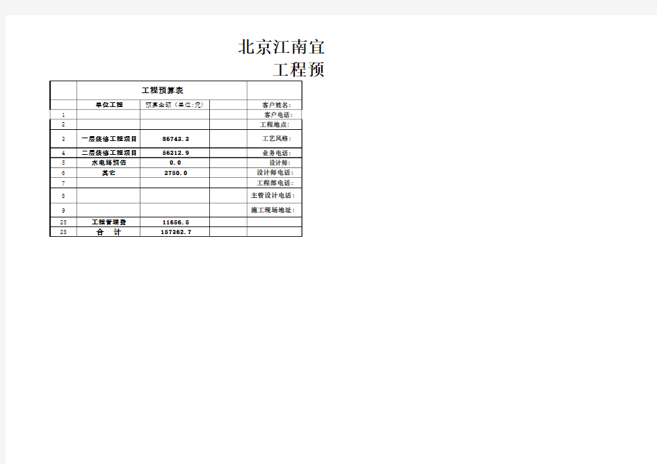 工装办公室装修报价单(包含主材)