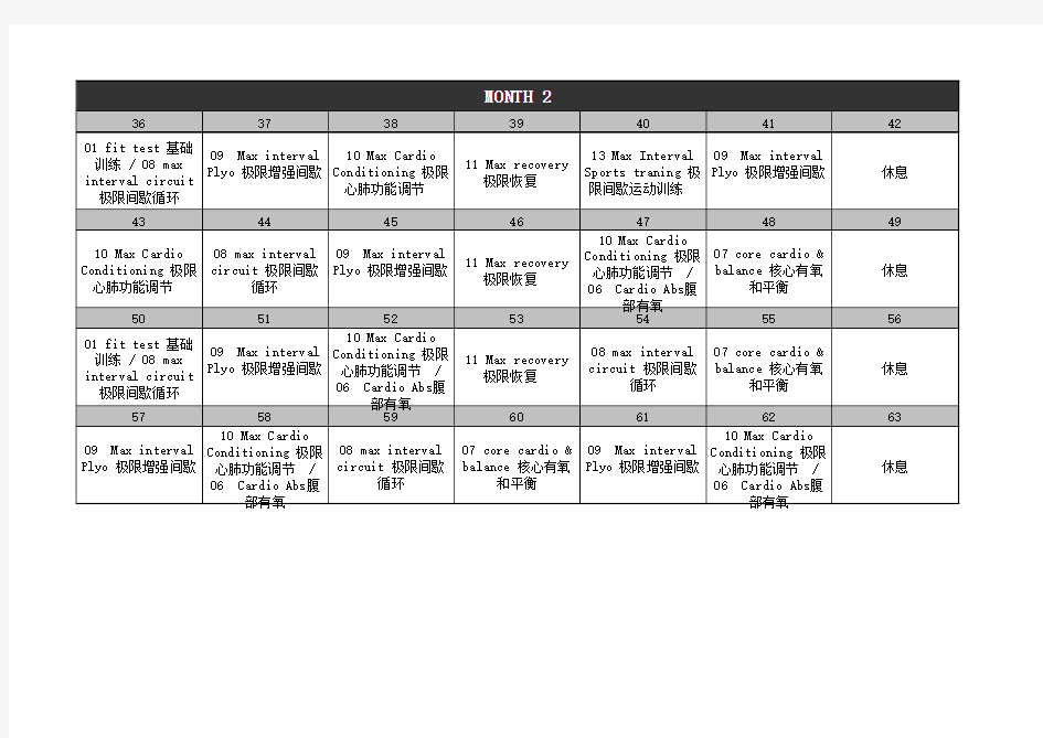 INSANITY 63天健身计划 中文课程表@蒋阿姨