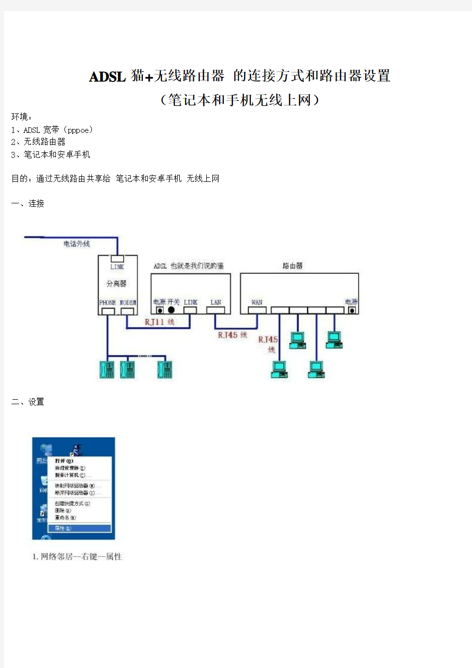 ADSL猫+无线路由器 的连接方式和路由器设置