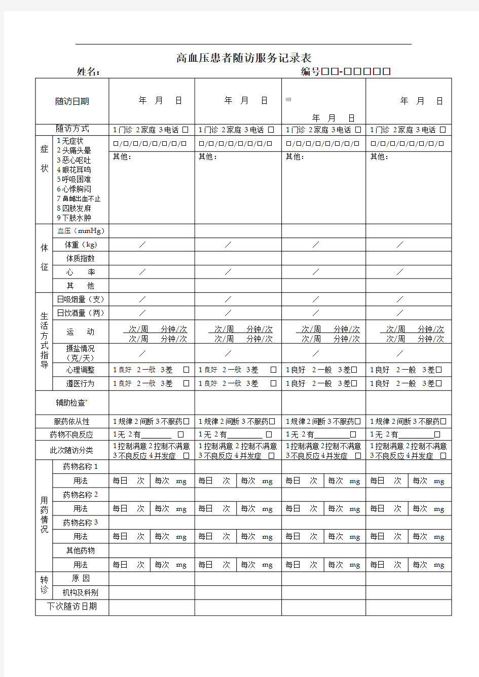 高血压随访记录表