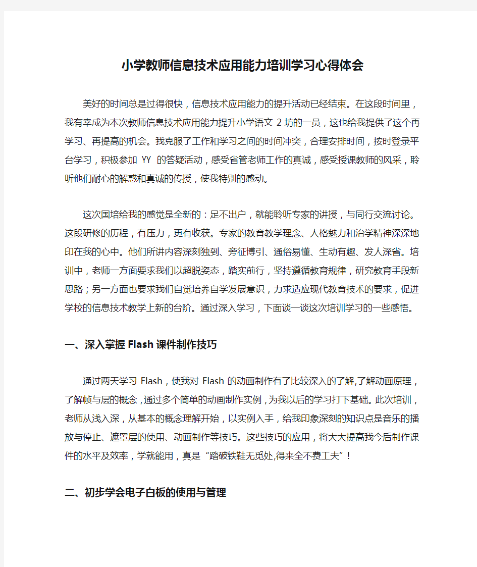 小学教师信息技术应用能力培训学习心得体会