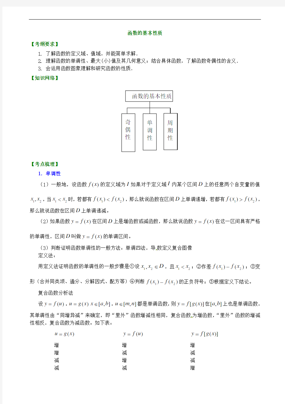 高中数学函数的基本性质知识梳理