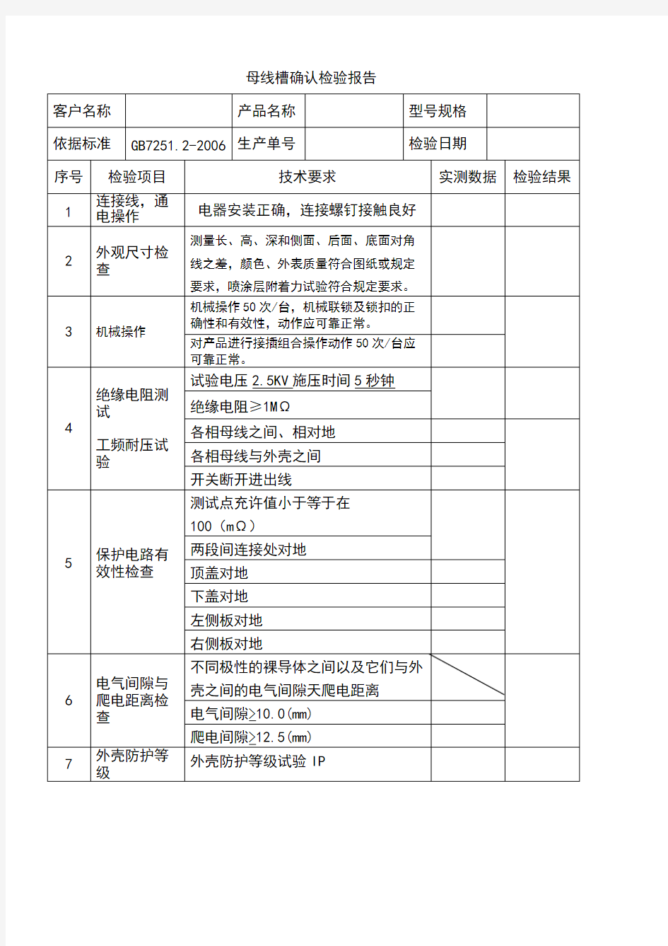 母线槽确认检验报告(可打印修改)