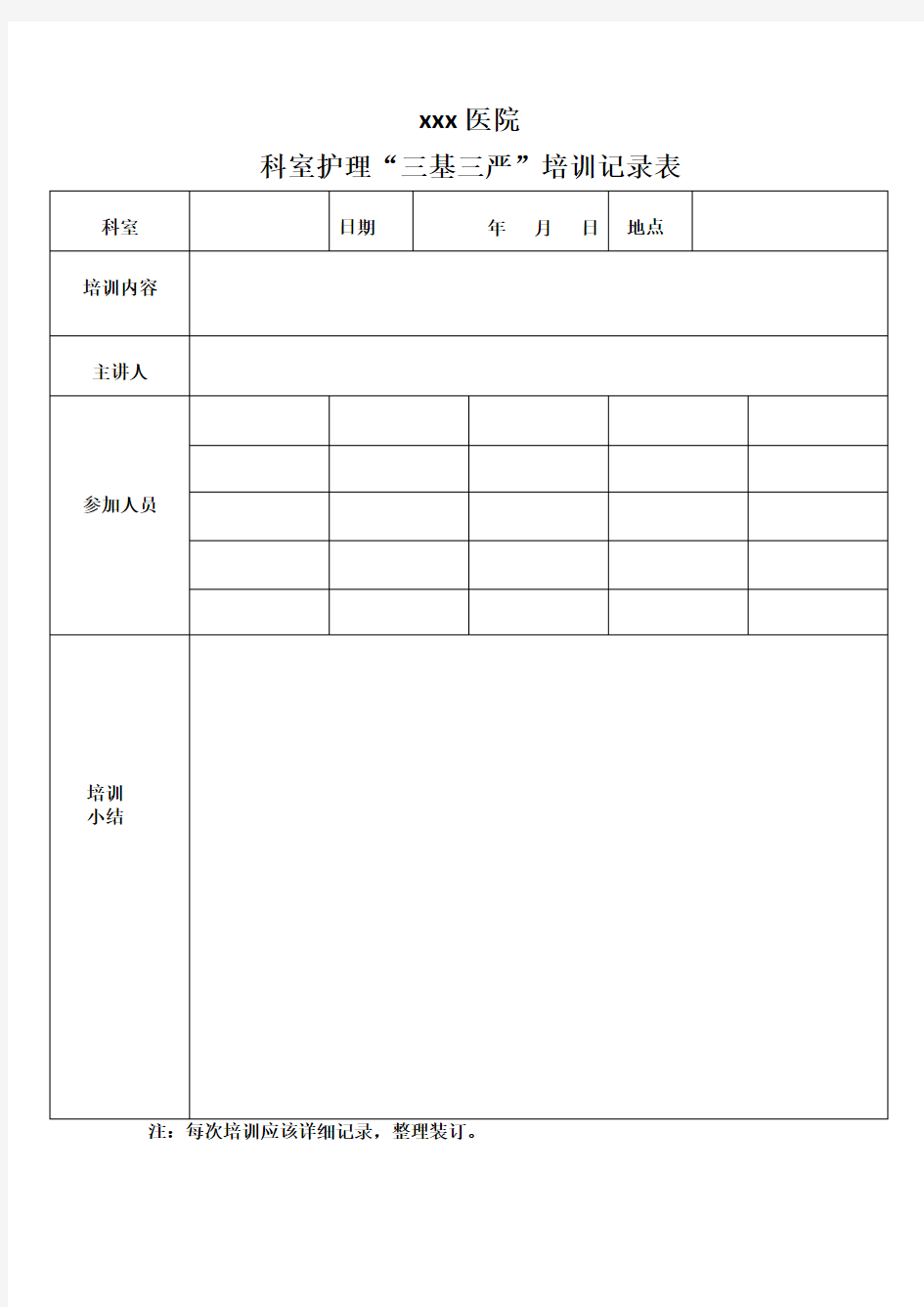 护理三基培训记录表