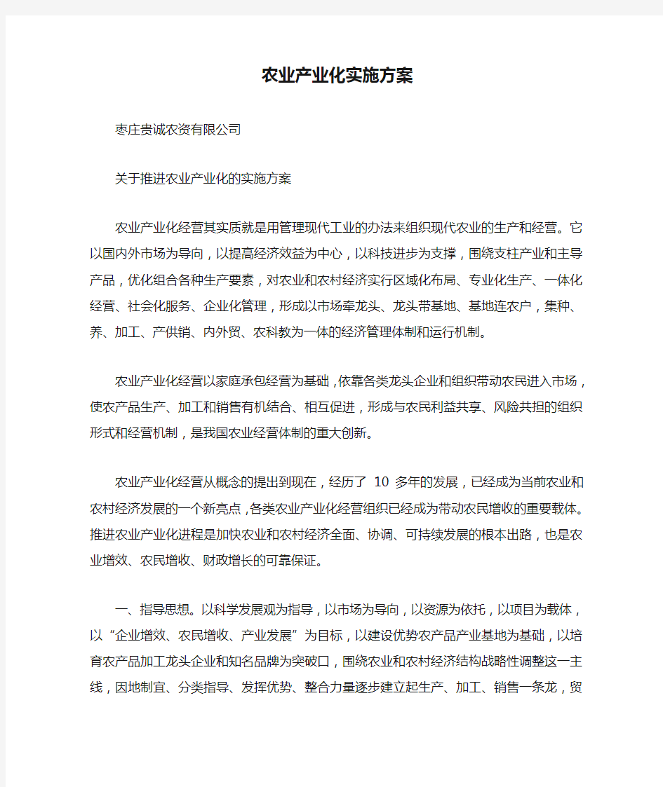 农业产业化实施方案