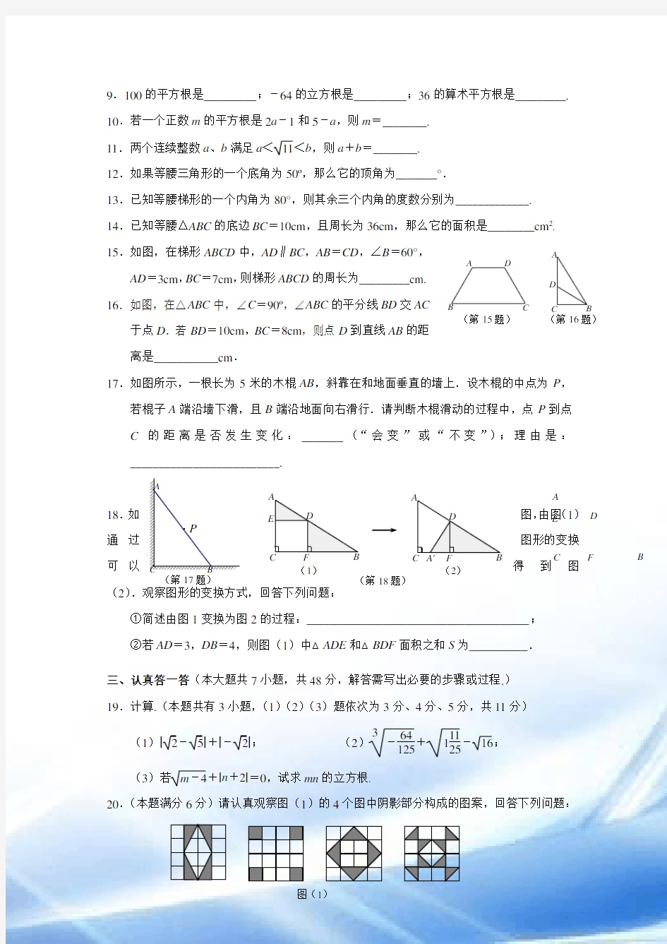 苏教版初二数学上册期中试卷有含答案