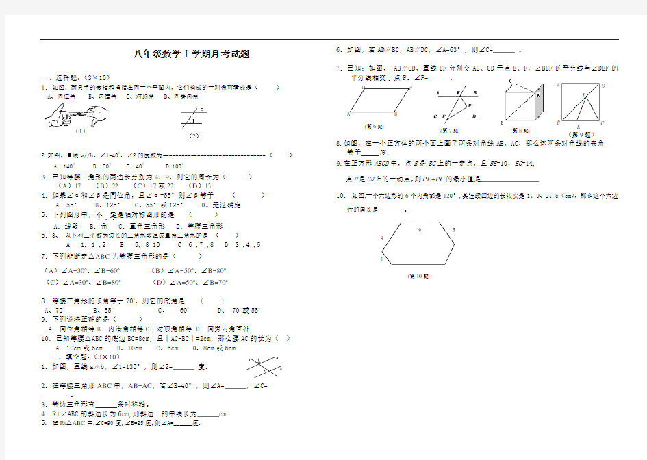 浙教版八年级数学上学期月考试题