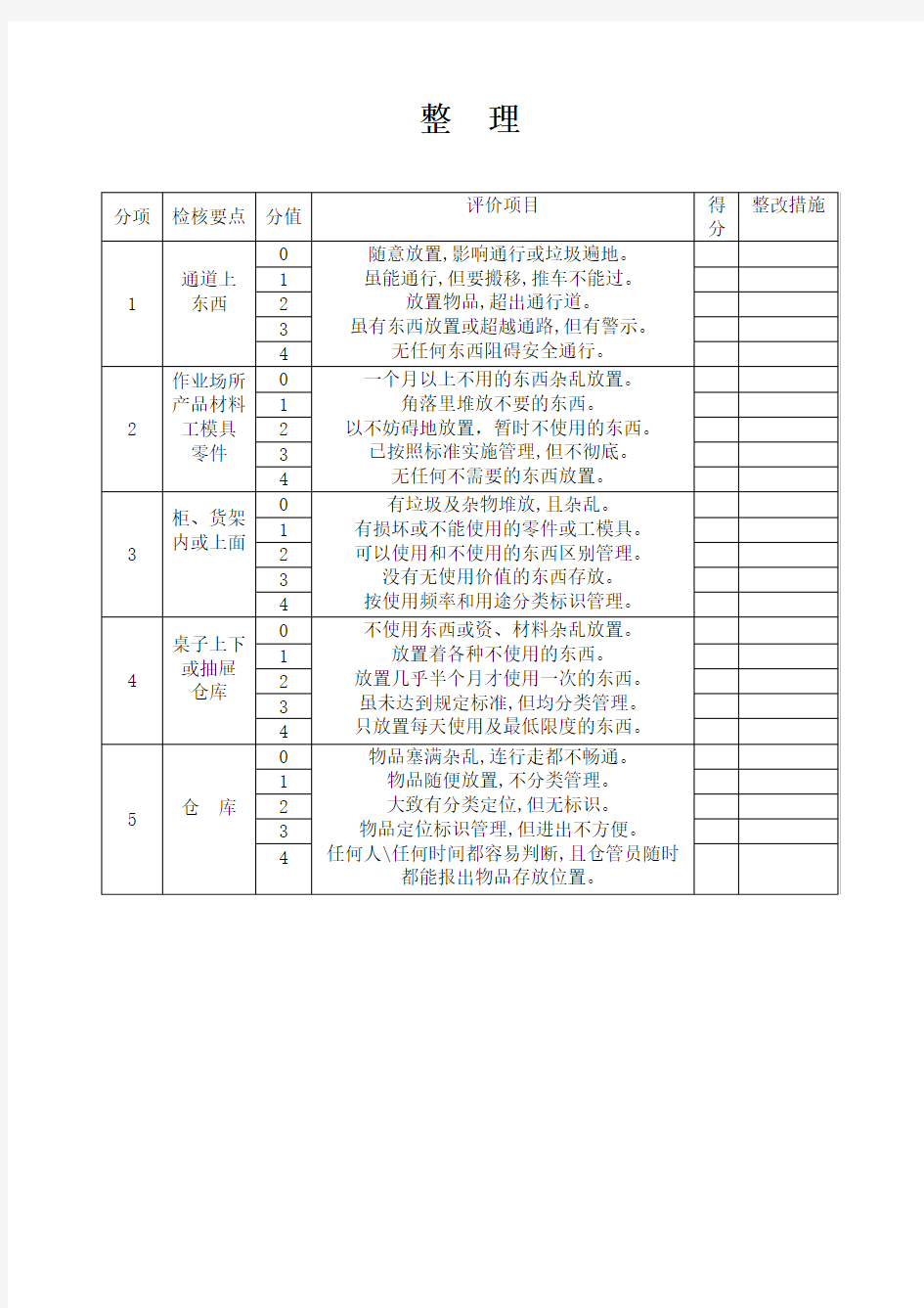 5s管理表格大全