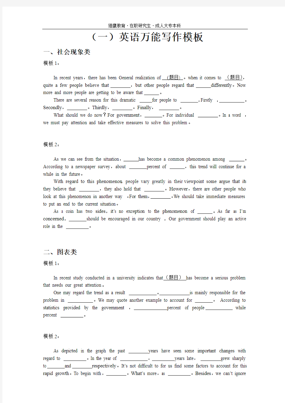 1.英文写作万能模板