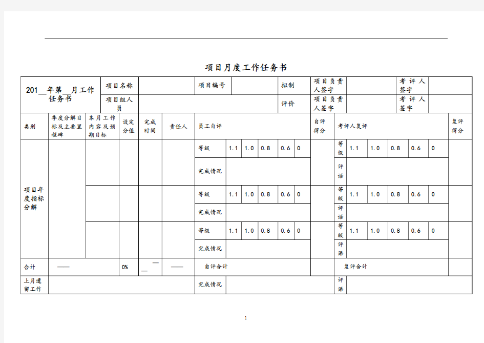 项目月度工作任务书-模板