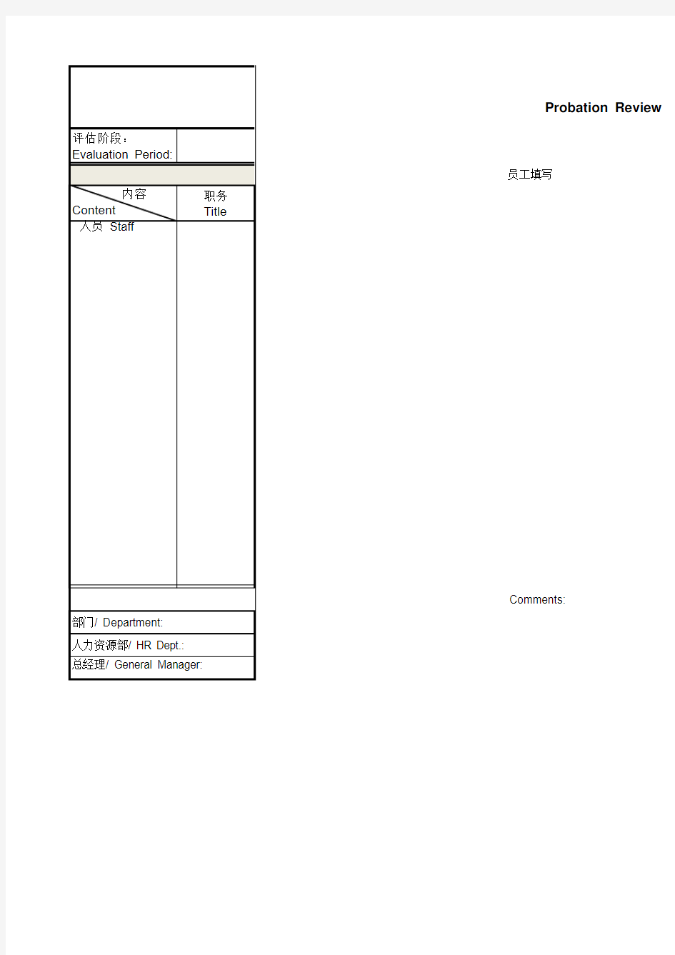 试用期评估表 Probation Review Template