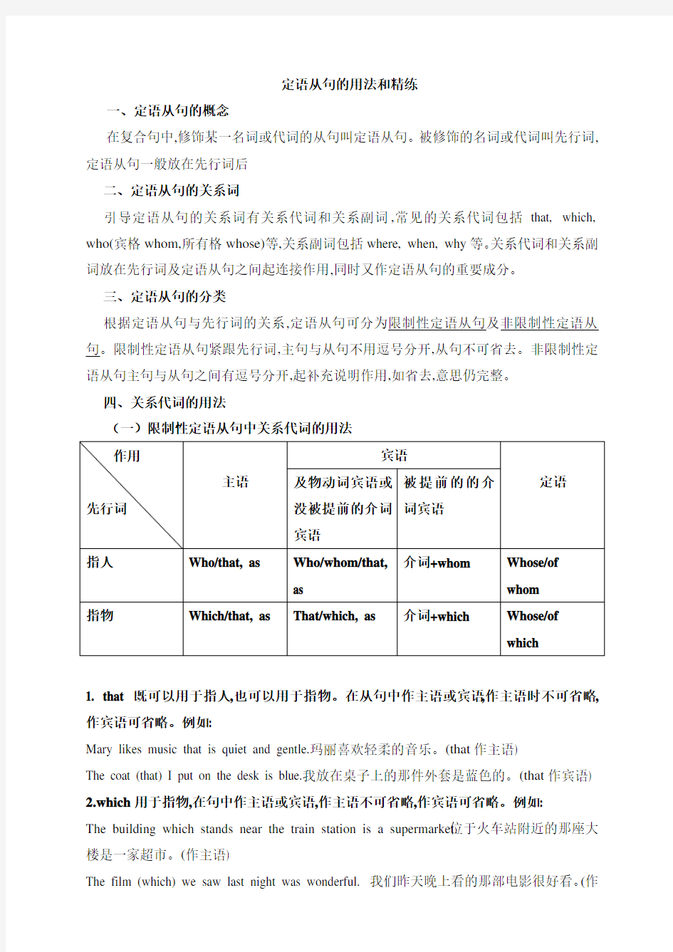 初三英语定语从句完整归纳讲解及练习