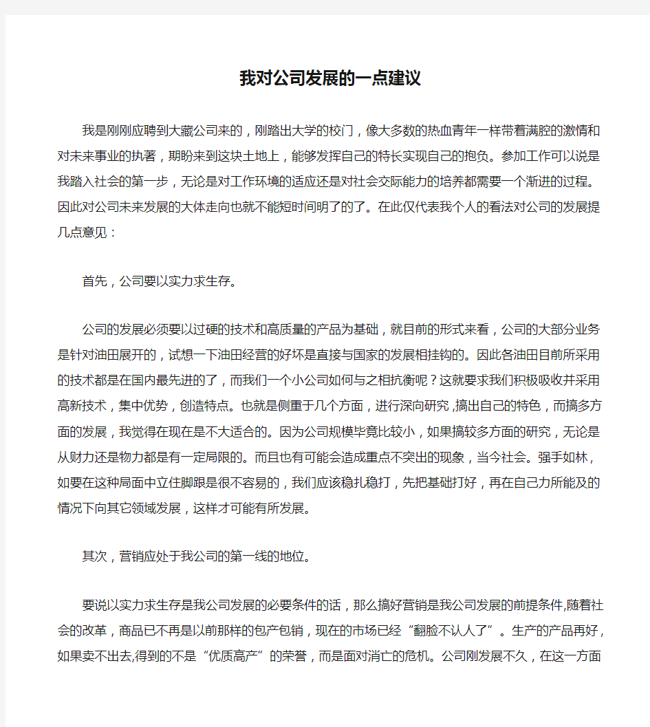 我对公司发展的一点建议