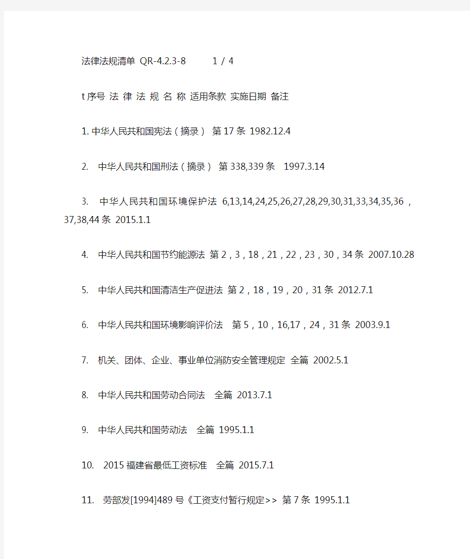 社会责任验厂法律法规清单