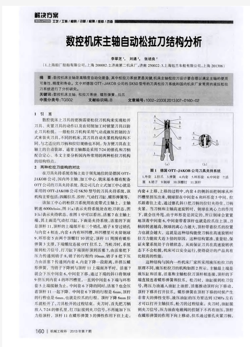 数控机床主轴自动松拉刀结构分析