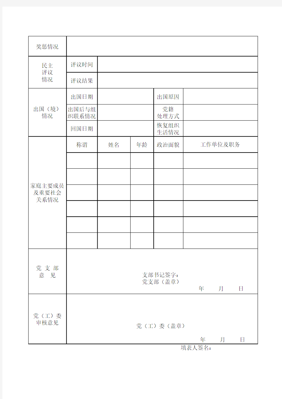 党员基本情况登记表 最新版