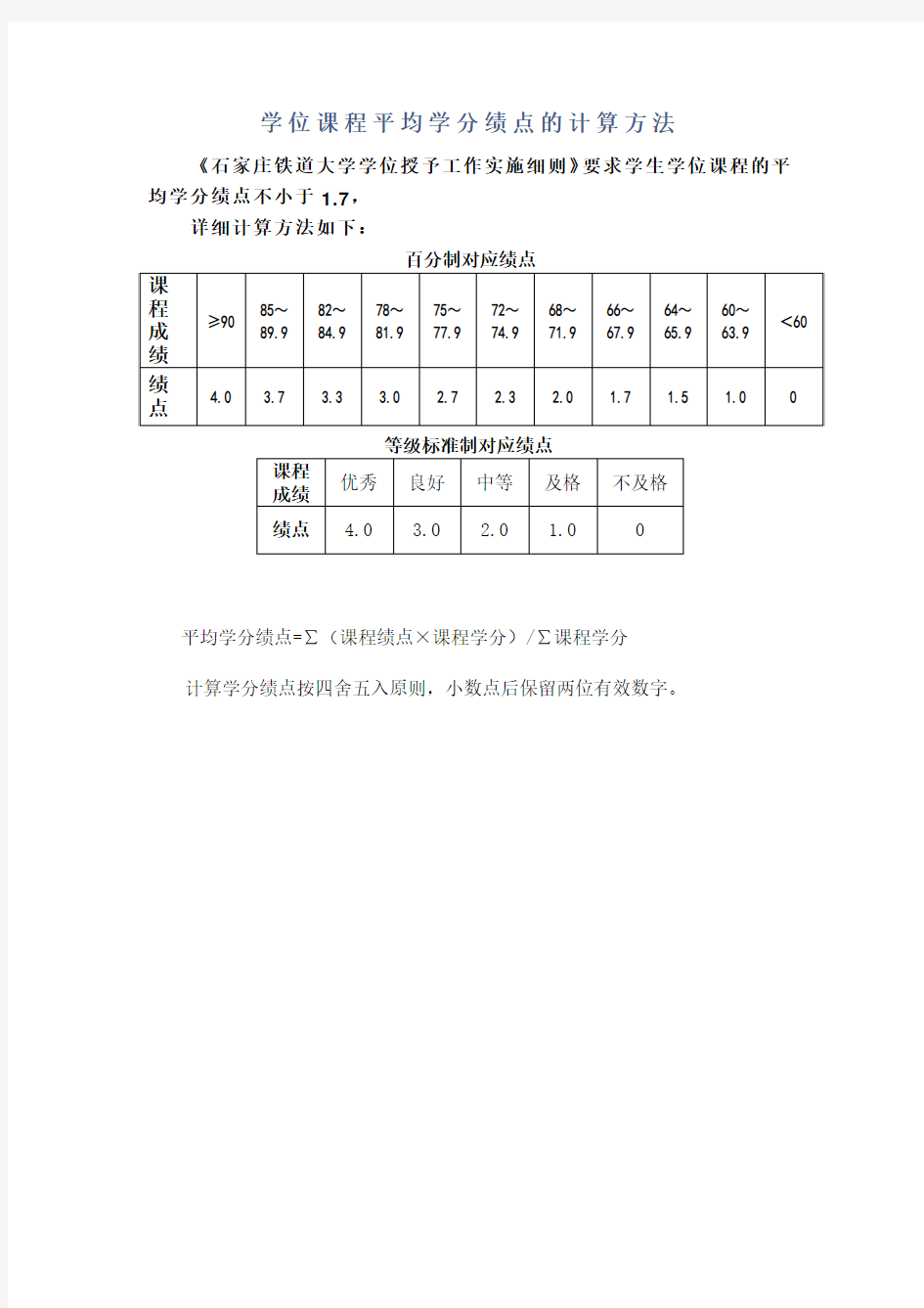 绩点  学位课程平均学分绩点的计算方法