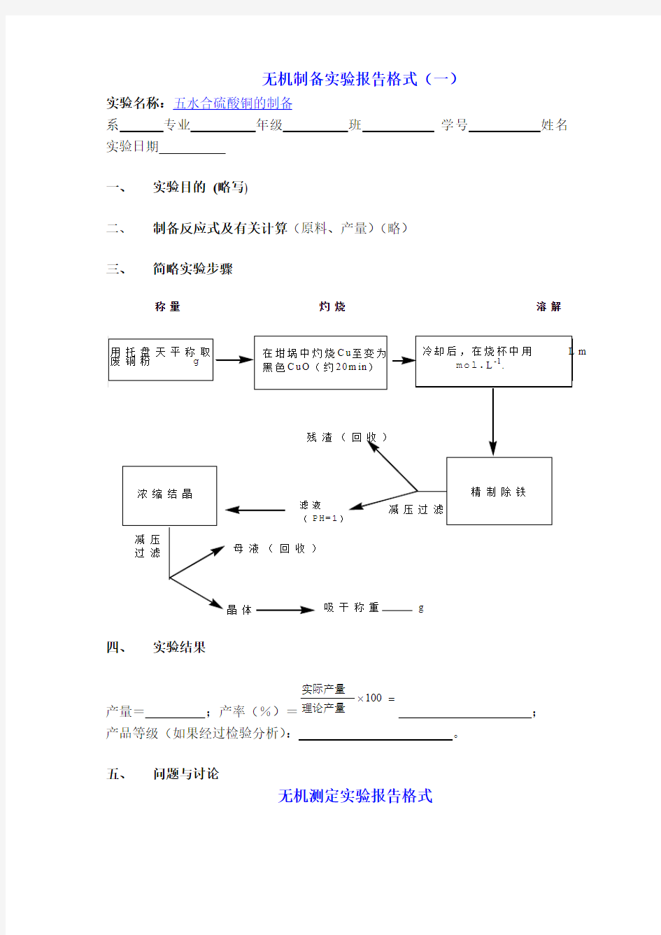 无机化学实验报告