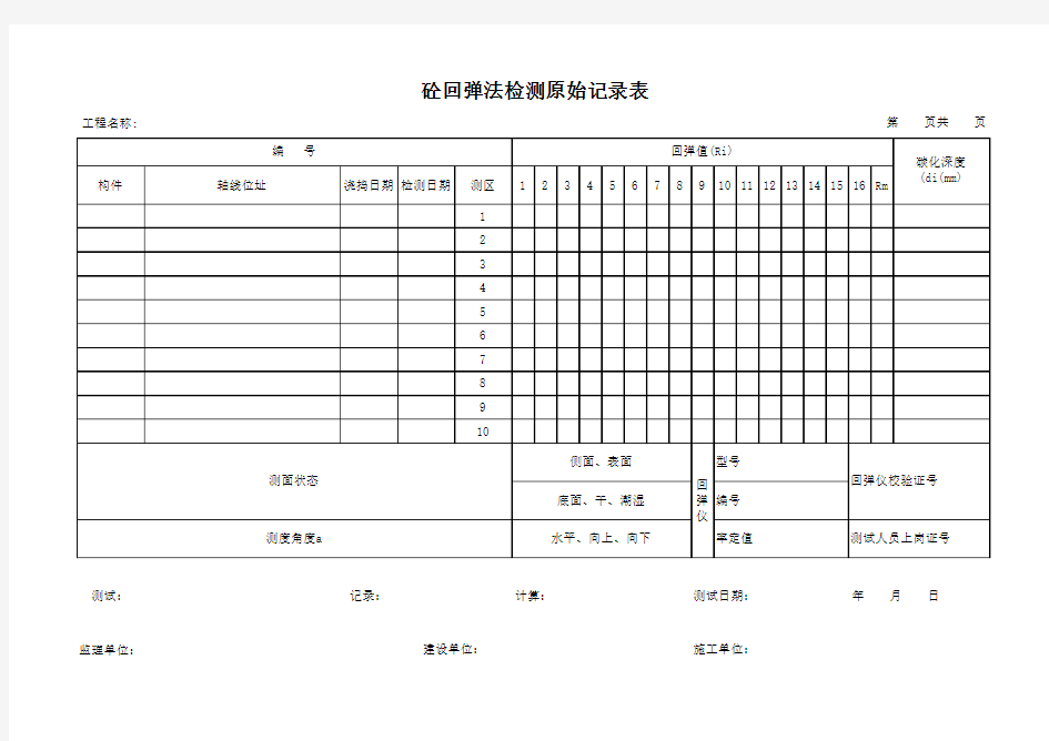 砼回弹法检测原始记录表