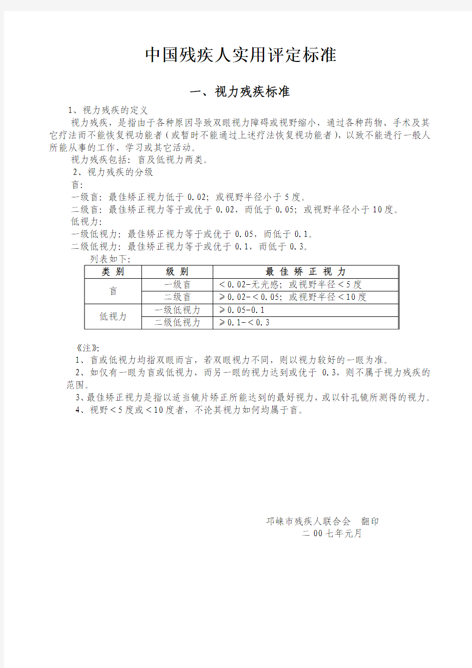 中国残疾人实用评定标准