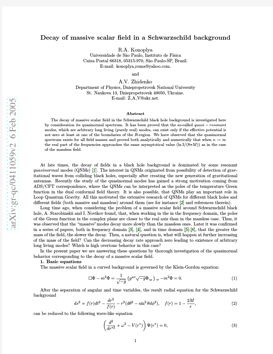 Decay of massive scalar field in a Schwarzschild background